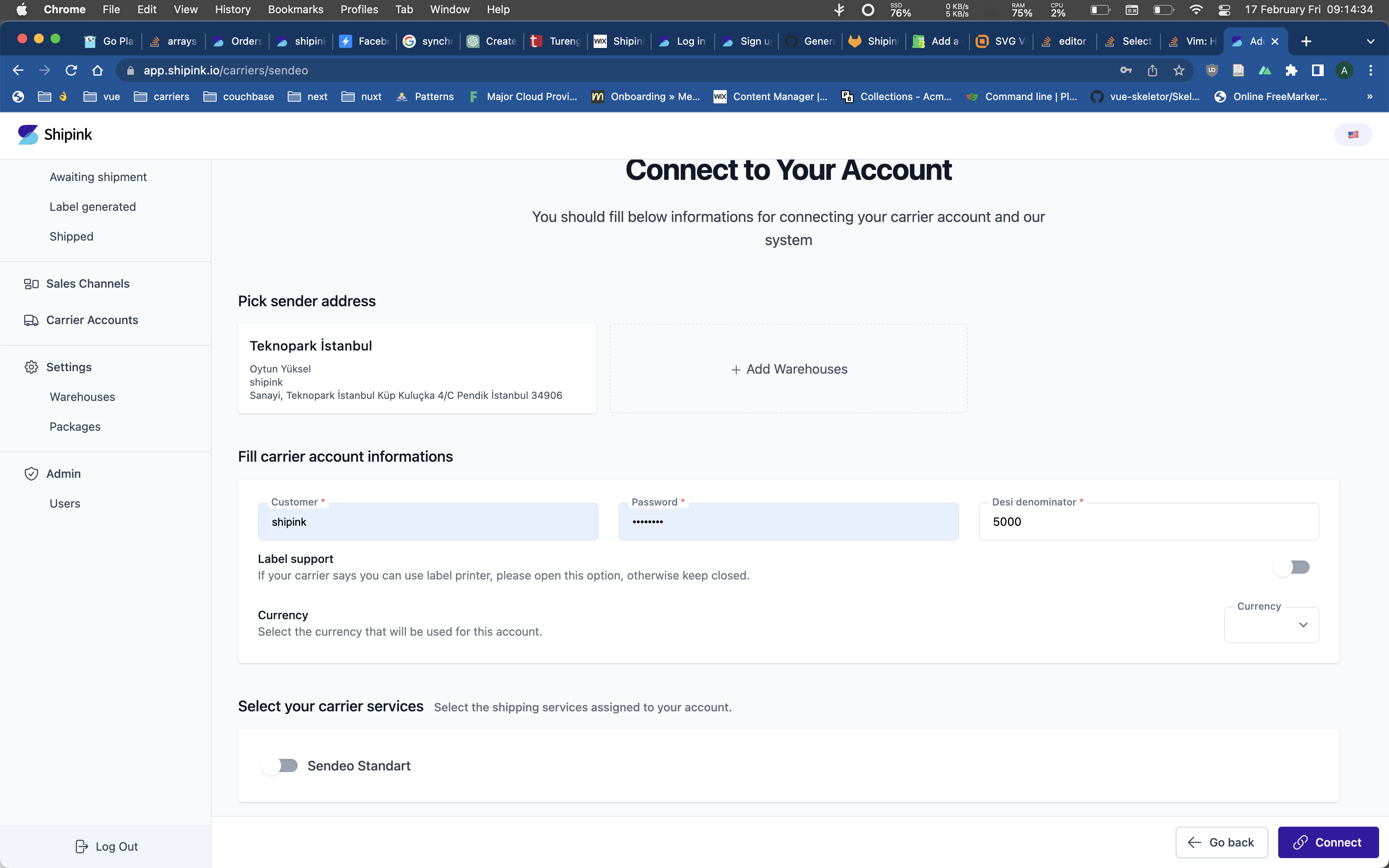 Add Carrier Form